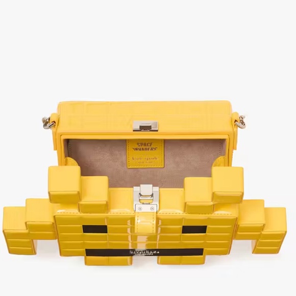 NWT Kate ♠️ Spade special edition SPACE INVADERS Yellow Pixelated Handbag - Picture 5 of 16